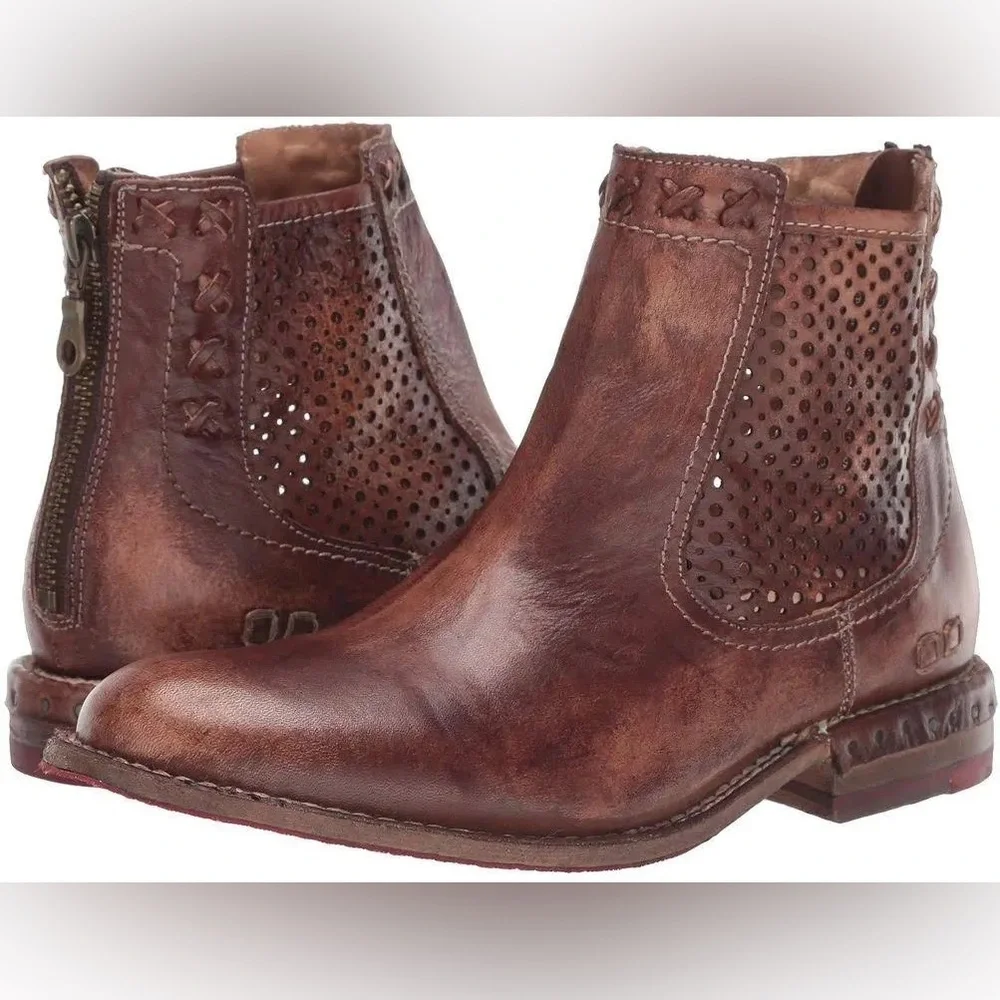 Bed Stu Women's Baylene Teak Driftwood‎ Leather Ankle Moto Bootie, Size 7